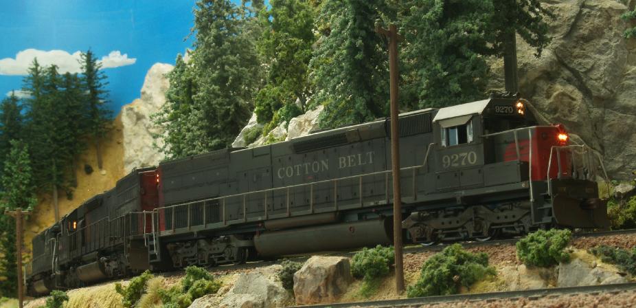 Model Railroad image of SD45T-2 train in sierra mountains